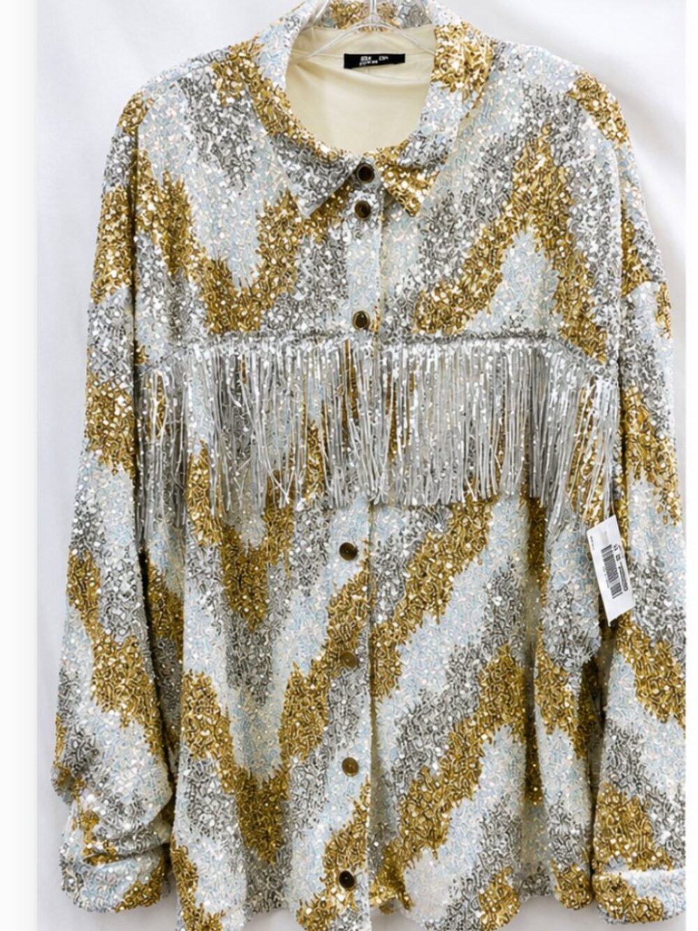 Miss Me Iridescent Sequin Tassel Western "Shacket" Jacket Burning Man Cowgirl